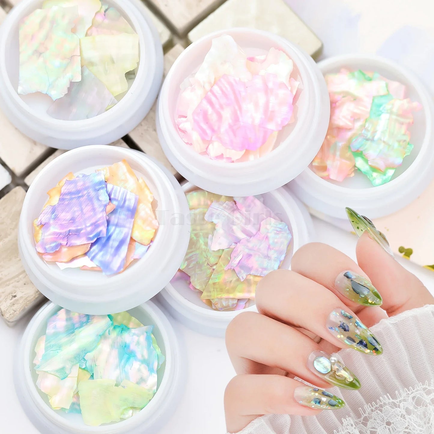 aichashi 1 Jar Mix 2 Colorful Irregular Natural Sea Shell Thin Abalone Slice Pallitte Nail Art Sequins Decals Manicure Accessories Tip