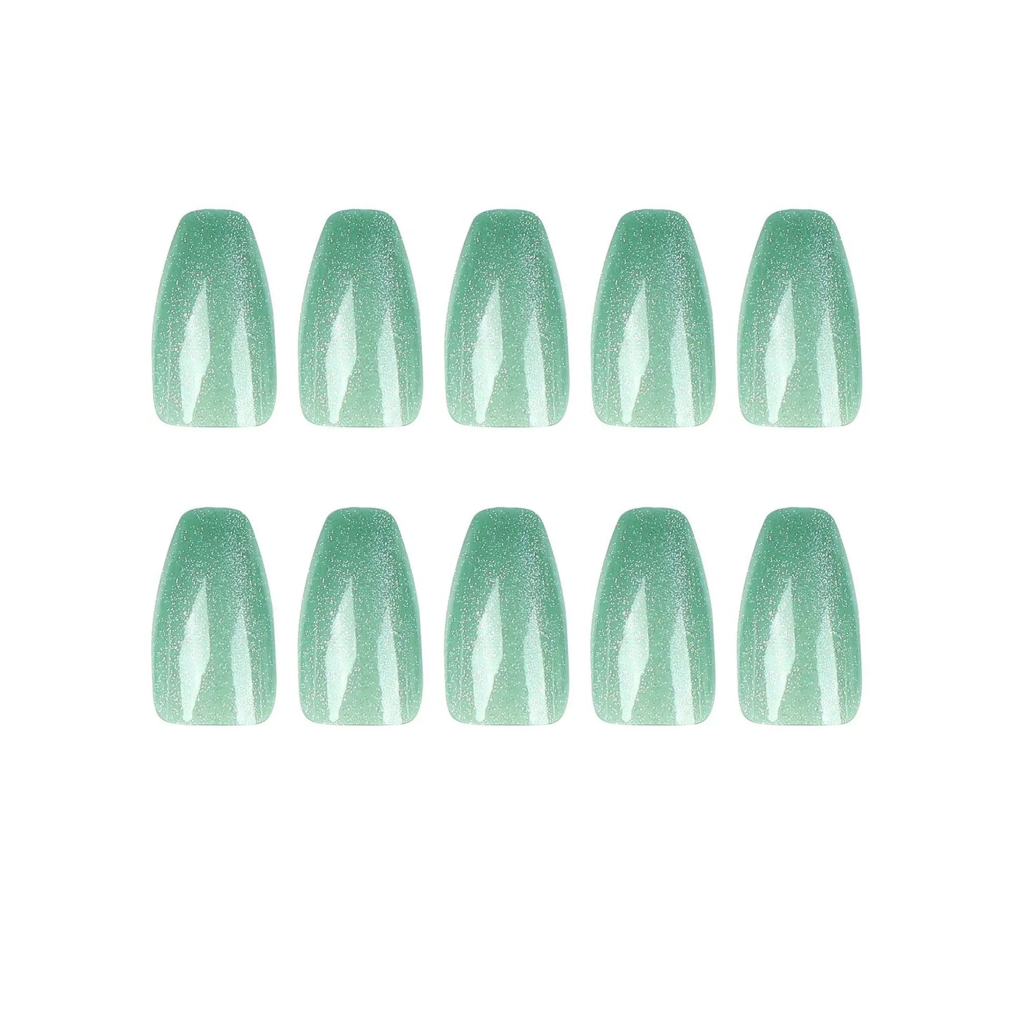 24pcs Green Gem Purple Cat's Eye Fake Nails Aurora Artificial Nail Patch Glitter Lady Girl Wearable Stick on Nails