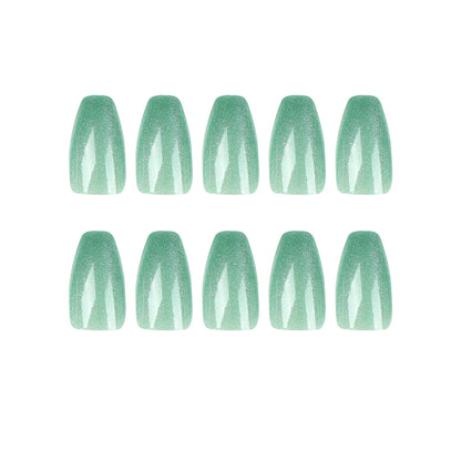 24pcs Green Gem Purple Cat's Eye Fake Nails Aurora Artificial Nail Patch Glitter Lady Girl Wearable Stick on Nails