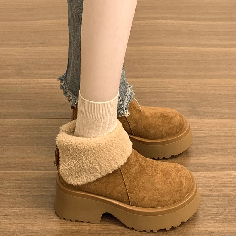 aichashi  -  Winter Warm Plush Women Snow Boots Fashion Short Booties Comfort Thick Heel Cotton Shoes