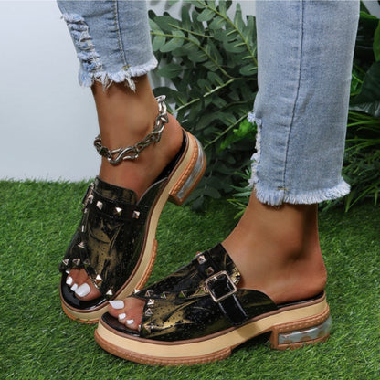 Aichashi New Sandals Women Shoes Snake Print Classic Casual Vacation Daily Open Toe Rivets Monk Buckle Comfortable Sandals Plus size 43