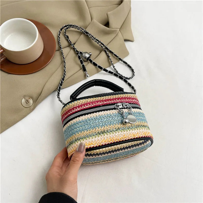 Aichashi Mini Cute Box Weave Shoulder Bag Lady Handbags and Purses Women 2024 Y2K Fashion Chain Crossbody Bag with Short Handle