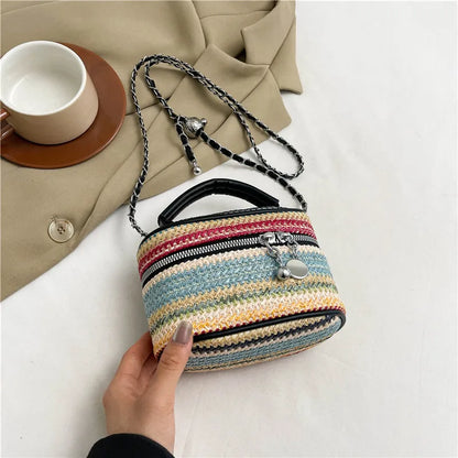 Aichashi Mini Cute Box Weave Shoulder Bag Lady Handbags and Purses Women 2024 Y2K Fashion Chain Crossbody Bag with Short Handle