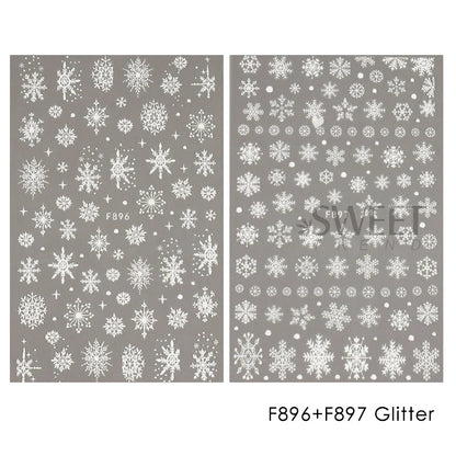 Aichashi 2pcs White Glitter Snowflakes Nail Stickers Elk Star Heart Sparkly Winter Christmas Adhesive Slider Decal New Year Xmas Manicure