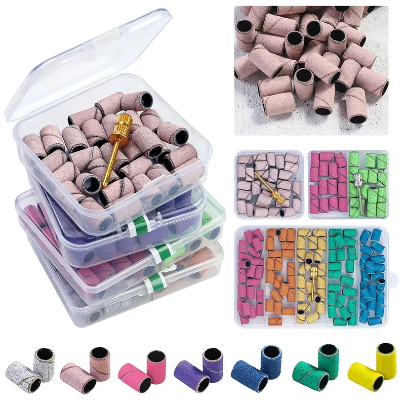 100pc #180 Nail Art Sanding Bands Pink Green Purple Grinding Sand Ring Bit for Electric Drill Machine Accessories Manicure Tools