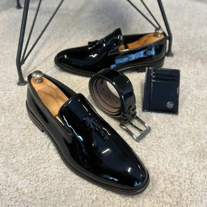 Aichashi New Black Loafers for Men Patent Leather Tassels Wedding Business Men's Formal Shoes Size 38-45 Free Shipping men shoes