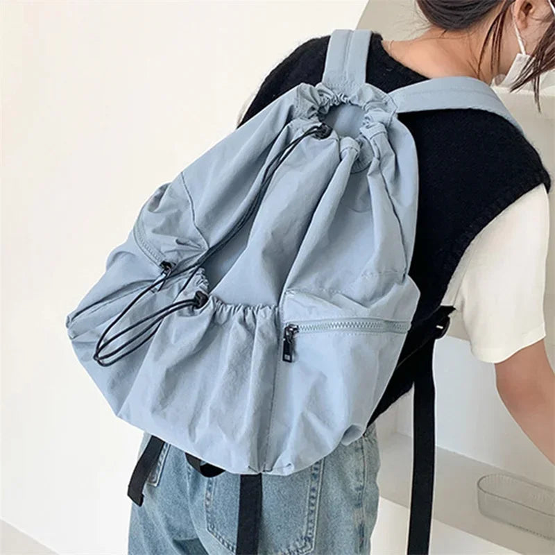 aichashi BACK TO SCHOOL Drawsting Backpacks for Women Casual Nylon Lady Backpack Light Weight Students Bag Large Capacity Travel Sac