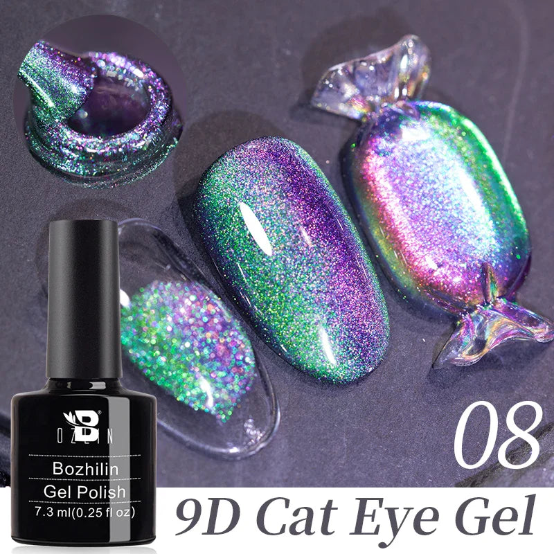 Aichashi 7.5ml Double Light Reflective Magnetic Gel Sparkling Rainbow Soak Off Semi Permanent Nail Art Disco Flashing Cat Eye Gel