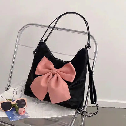 aichashi Pink Bow Womens Shoulder Bag Korean Style Fashion Large Capacity Sweet Backpack Cute Exquisite Elegant New Female Tote Bag