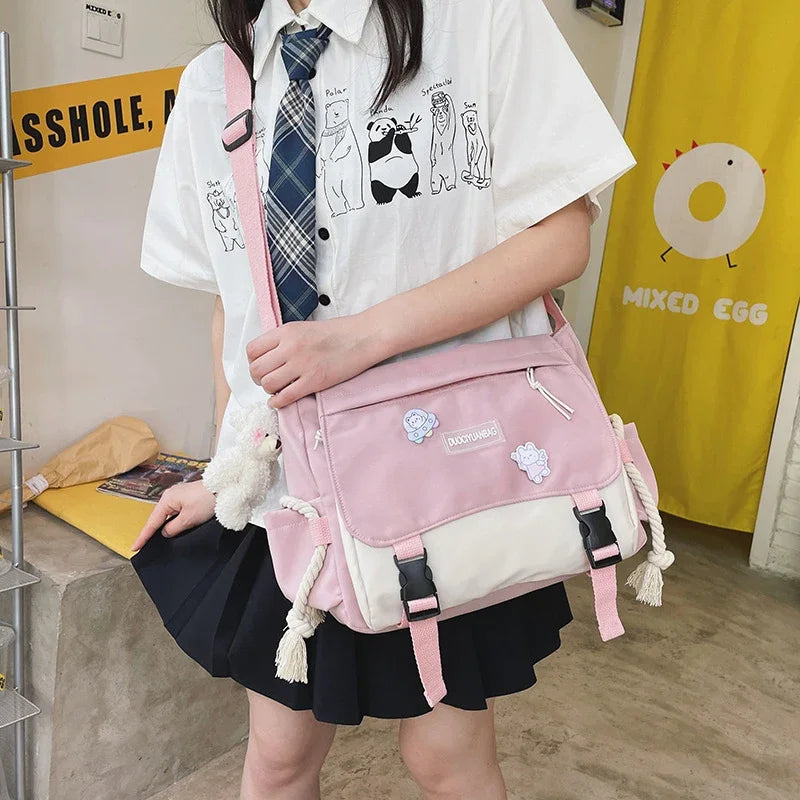 Aichashi BACK TO SCHOOL Korean Fashion Casual Big Bag Student School Bags for Teenage Girls Messenger Bag Shoulder Bag Crossbody Bags Women