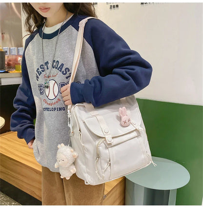 Aichashi Cute Large Capacity Tote Backpack Trendy Nylon Patchwork Shoulder School Book Bag for Teenage Girl Fashion Student Crossbody Sac