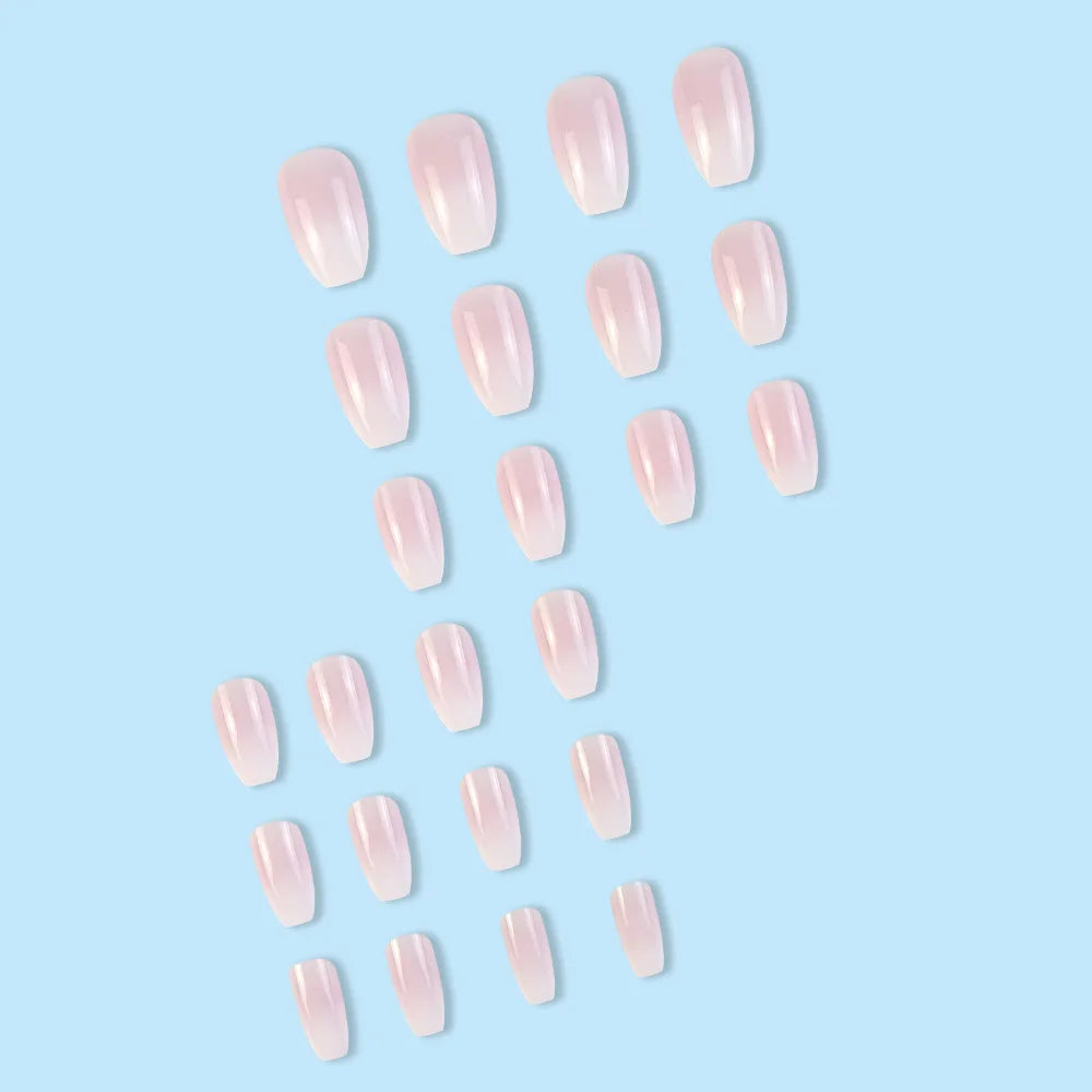 24 Pcs Glossy Short Ballerina Press On Nails Pink Gradient Fake Nails Artificial Finger Manicure False Nails For Women