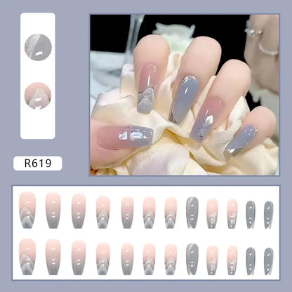 24Pcs Almond False Nails With Tools Cute Heart Strawberry Chili Design French Checkerboard ABS Press On Nails Fake Tips Wearable