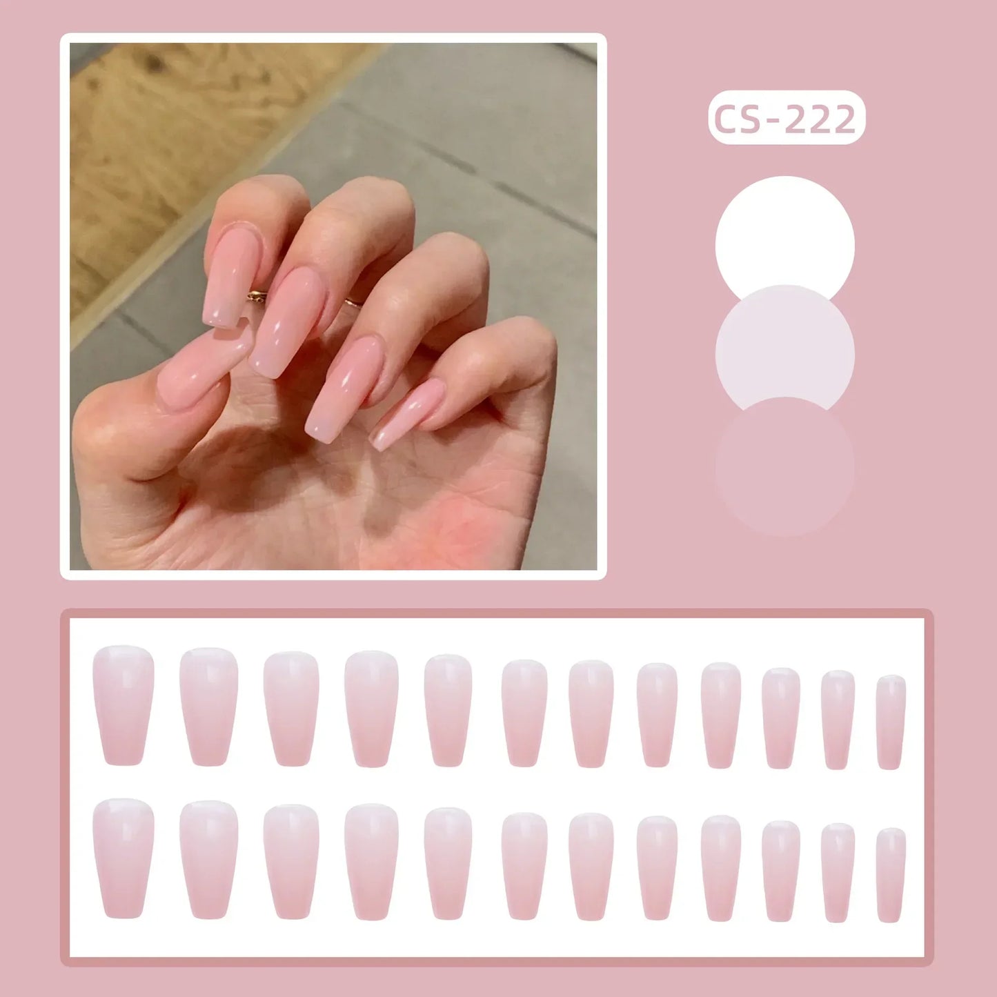 24PC/Box Fashion False Nails Artificial Milky White Pink Gradients Long Ballet Nail Tips Full Cover Acrylic Fake Nails With Glue