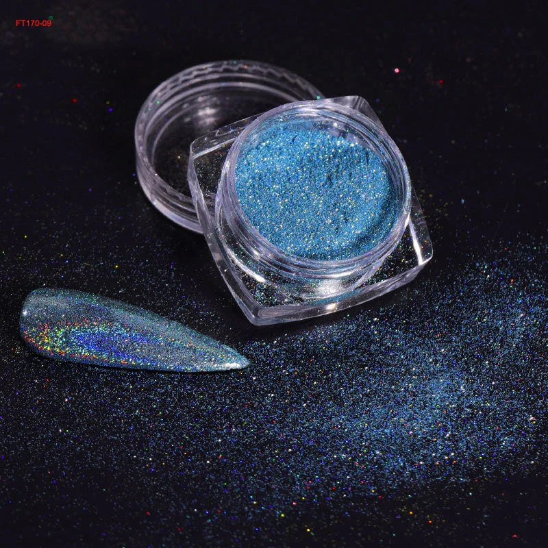 0.2g/jar Aurora Chrome Unicorn Nail Pigment Rainbow Mirror mermaid Nail Art Powder With 1-Sponge-Stick Unicorn Mirror Powder F-t