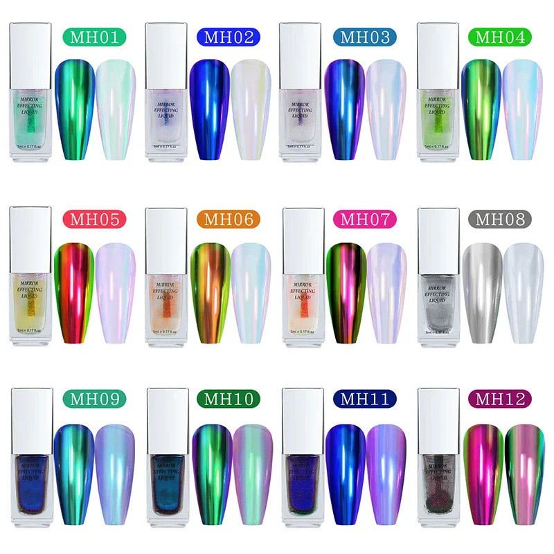 5ml Magic Chrome Liquid Aurora Powder Metallic Mirror Effect Nail Polish Function Top Coat Can Be Use on Any Color Nail Design