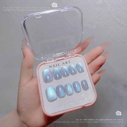 24pcs/box Crystal Cat Eye Shining Diamond Nail Patch Sparkling False Nail Press on Acrylic Nails Handmade Nail Wearing