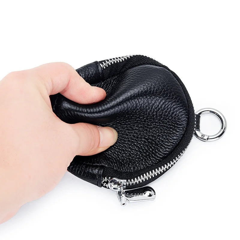 aichashiCoin Purse Change Pouch for Women Key Ring Wallet Minimalist Small Item Storage Bag Genuine Leather Round Purse with Zipper