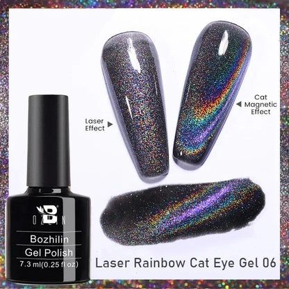 Aichashi 7.5ml Double Light Reflective Magnetic Gel Sparkling Rainbow Soak Off Semi Permanent Nail Art Disco Flashing Cat Eye Gel