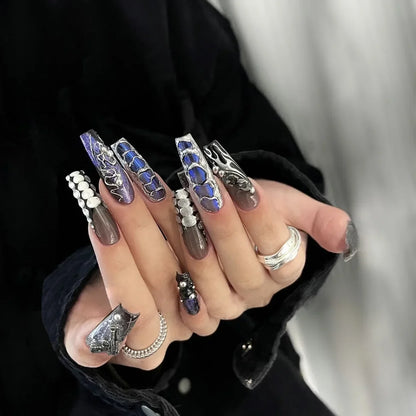 Aichashi 24Pcs Wearable False Nails with Cream Glue Extra Long Coffin Fake Nails with Rhinestone Removable Pink French Press on Nails Tip