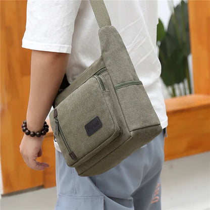 Aichashi Men's Bag Large Capacity Multifunction Solid Industrial Style Canvas Shoulder Bag For Men Daily Work Crossbody Bag