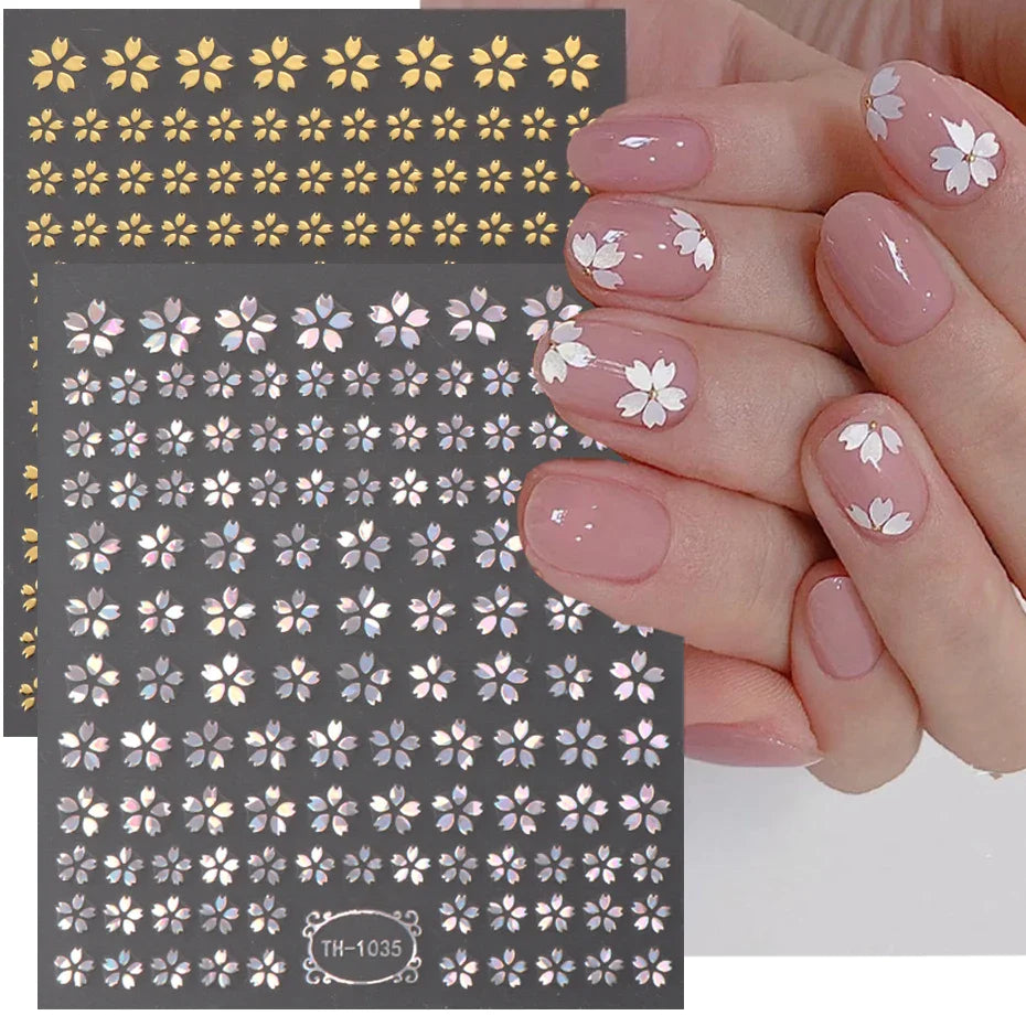 Aichashi Laser Sakura Flower 3D Nail Sticker Holographic Foils Decals Snake Star Heart Adhesive Sliders Cherry Blossom Manicure