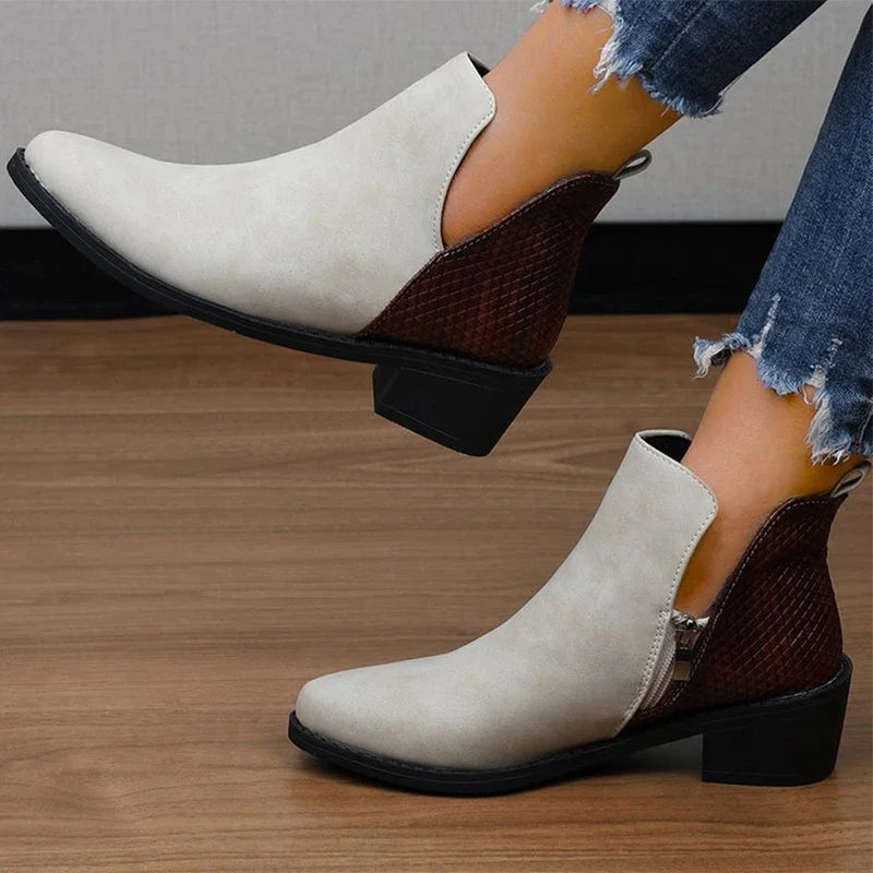 Aichashi Chunky Women Ankle Chelsea Boots Casual Mid Heels Print Random Walking Shoes New Brand Pumps Dress Femme Zapatos