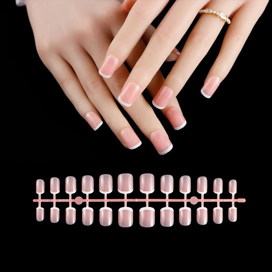 24Pcs/bag French False Nails Frosted Press on Fake Nail Tips Full Cover Artificial Fingernails Ballet Detachable