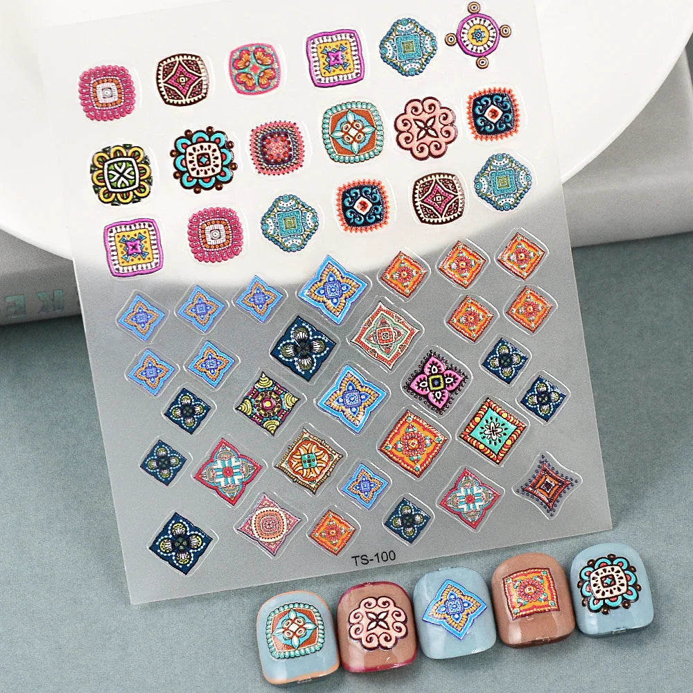 Aichashi 1PCS Bohemian Style 5D Nail Stickers Press on Nails Embossed Symphony Butterfly Flower Stickers Nail Decoration Decals