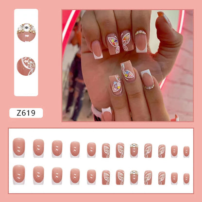 24Pcs/Set Medium Long French Wear False Nails Art Blue Wave Press on Acrylic Nail Tips Hot Fake Nails Collection Stick on Nails