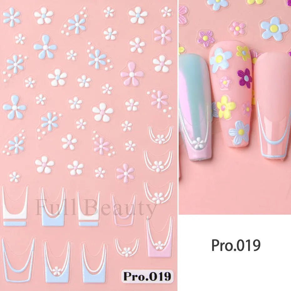 Aichashi 1Pcs Sakura Stickers For Nails 5D Embossed Spring Cherry Blossom Tulip Peony Flowers Petals Sliders Manicure Decoration