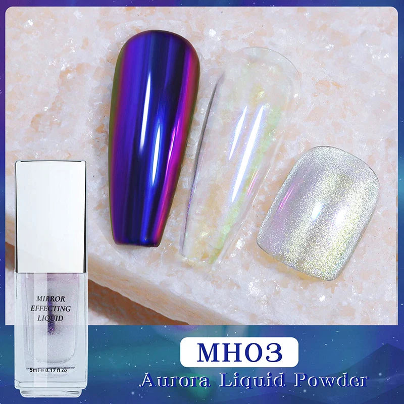 5ml Magic Chrome Liquid Aurora Powder Metallic Mirror Effect Nail Polish Function Top Coat Can Be Use on Any Color Nail Design