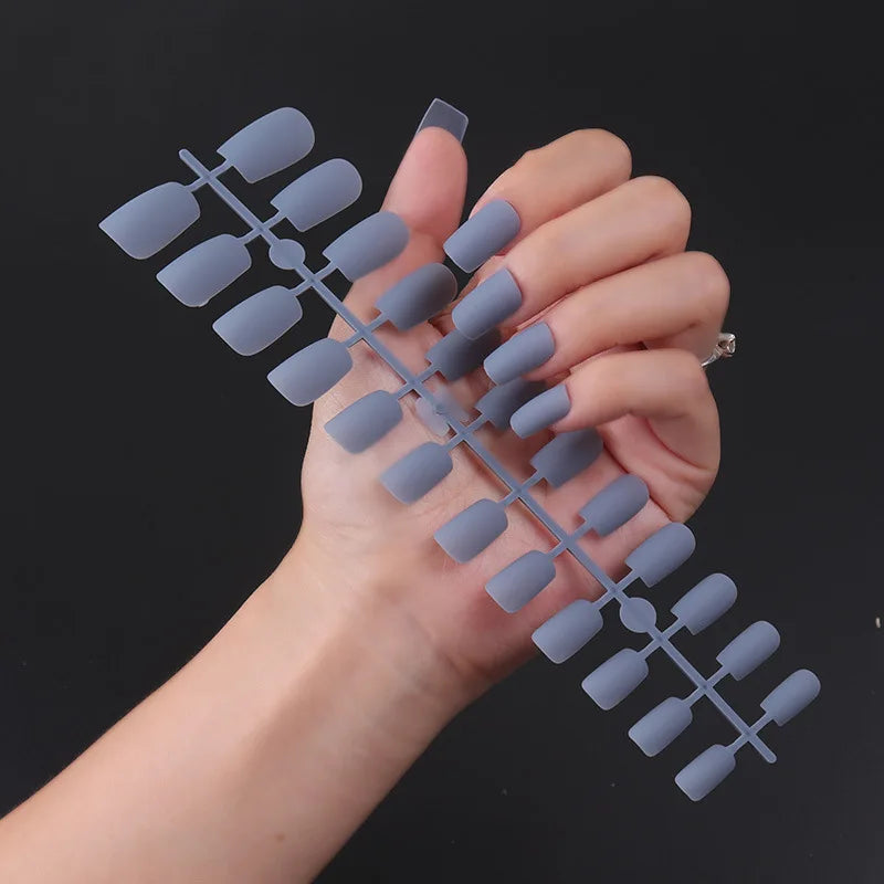 Aichashi 24Pcs/Set Matte False Nails Glue Square Head Frosted Press On Fake Nail Tips Full Cover Artificial Fingernails Ballet Detachable