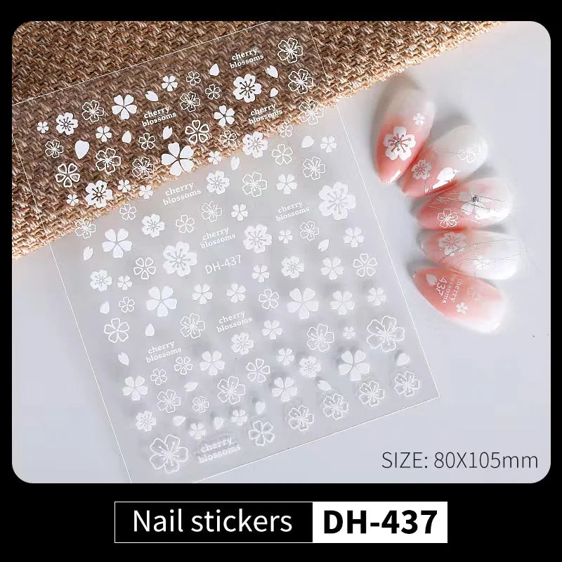 Aichashi 3D Laser Sakura Flower Nail Sticker Aurora Decals Glitter Star Butterfly Floral Adhesive Sliders Cherry Blooming Manicure