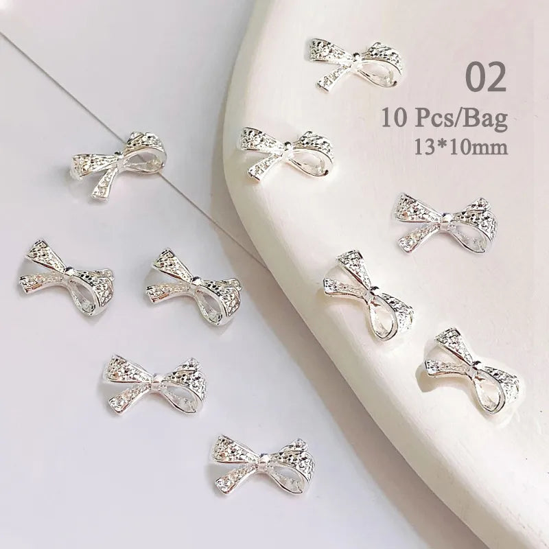 Aichashi 10pcs/bag Butterfly Shaped Nail Rhinestone Star Flower Nail Charm Silver Gold Alloy Nail Pearl Jewelry Accessories Nail Supplies