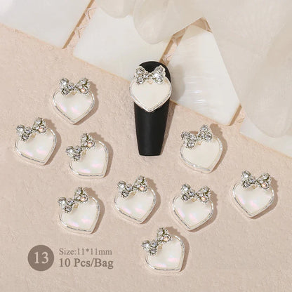 Aichashi 10pcs/bag Butterfly Shaped Nail Rhinestone Star Flower Nail Charm Silver Gold Alloy Nail Pearl Jewelry Accessories Nail Supplies