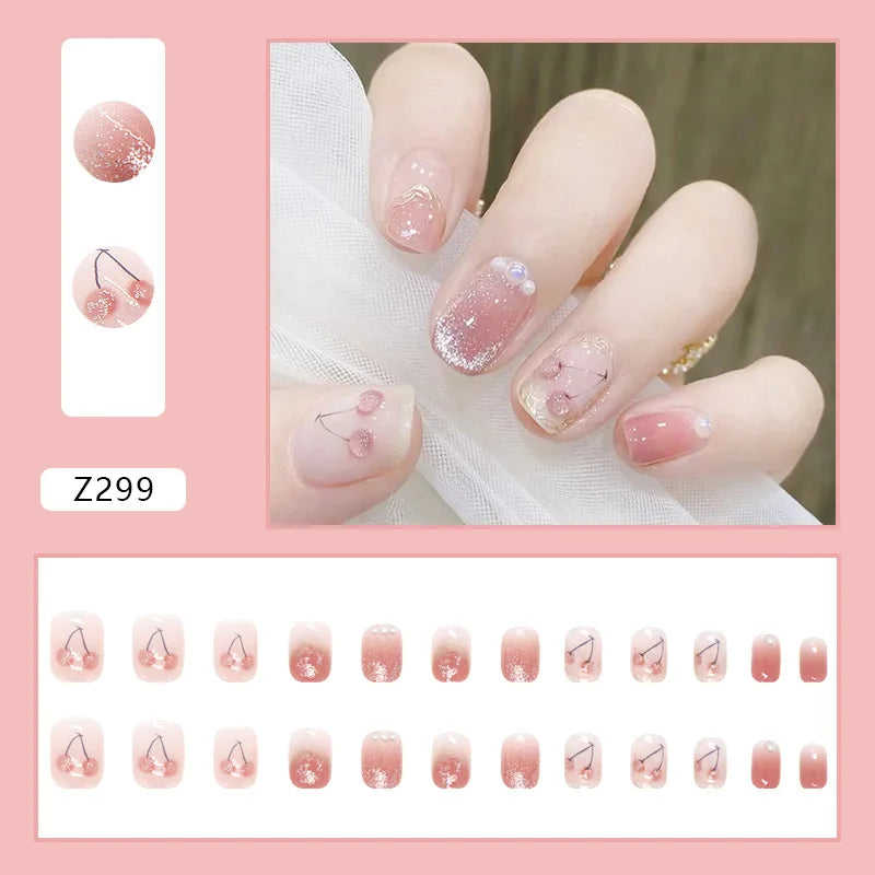 Aichashi Nail Art Fake Nails Long Island Iced Tea Wearing Jiashan Camellia Flower 3D Light Change Love Girl Blush Wearing Press on Nails