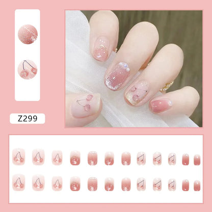 Aichashi Nail Art Fake Nails Long Island Iced Tea Wearing Jiashan Camellia Flower 3D Light Change Love Girl Blush Wearing Press on Nails