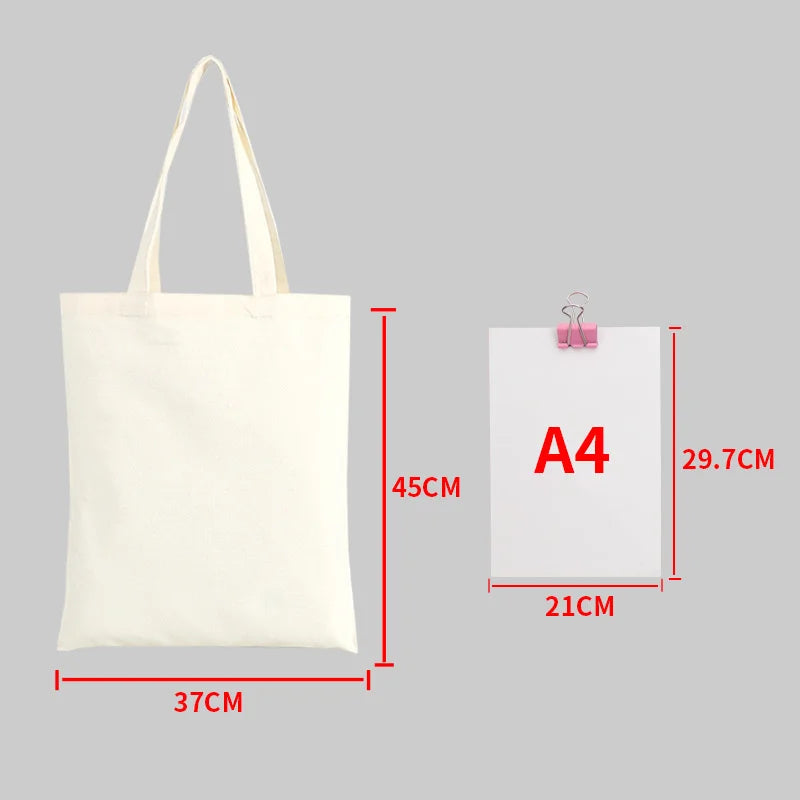 Aichashi Large Capacity Canvas Shopping Bags DIY Painting Pattern Handbag Folding Eco-friendly Cotton Tote Bags