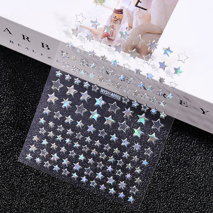 3D Gold Sun/Moon/Star Bronzing Nail Art Sticker 8*10cm Laser Star Moon Design Nail Decal Gold Silver Self-Adhesive Slider