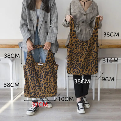 Classic Leopard Printing Top-handle Bag Women Corduroy Shopping Bag Large Capacity Book Tote Bag Female Casual Shoulder Bag