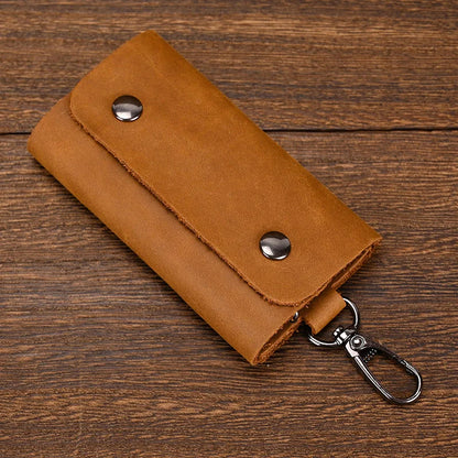 aichashi Vintage Crazy Horse Genuine Leather Keychain Men Women Key Holder Cow Split Car Key Bag Wallet Housekeeper Keyring Case wallets