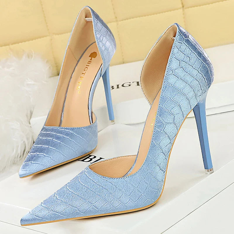 aichashi  -  Shoes Sky Blue Women Pumps Sexy High Heels Vintage Stone Pattern Design Women Heels Stilettos Ladies Shoes Large Size 43