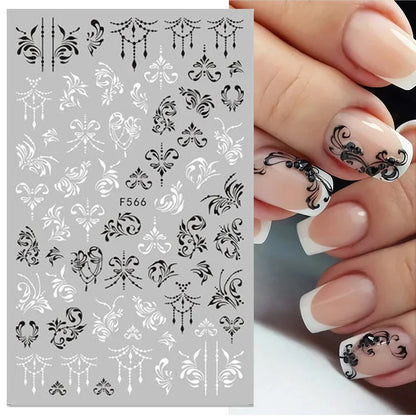 Aichashi 1PCS 3D Black and White Nail Art Stickers Nail Art Decoration Star Moon Butterfly Nail Decal Color Snake Sticker Manicure