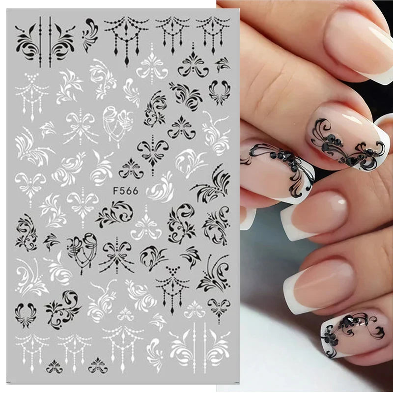 Aichashi 1PCS 3D Black and White Nail Art Stickers Nail Art Decoration Star Moon Butterfly Nail Decal Color Snake Sticker Manicure