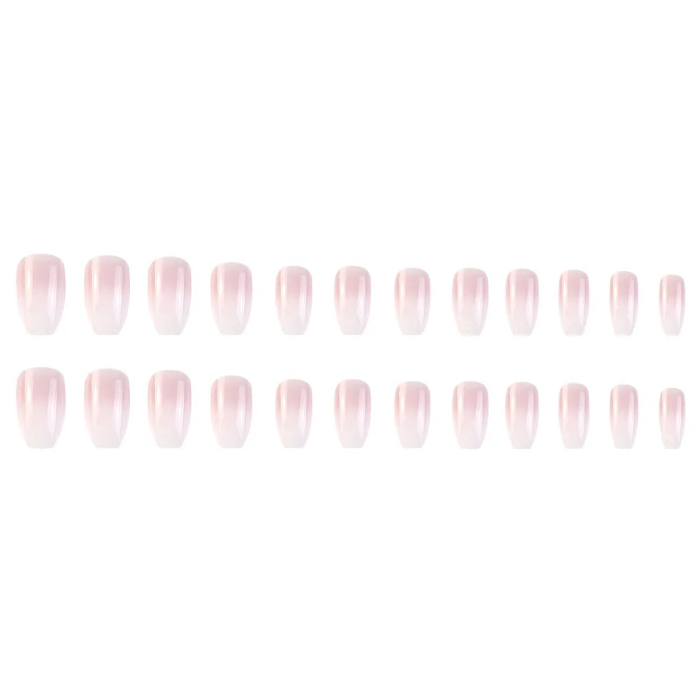 24 Pcs Glossy Short Ballerina Press On Nails Pink Gradient Fake Nails Artificial Finger Manicure False Nails For Women