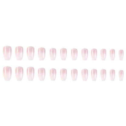 24 Pcs Glossy Short Ballerina Press On Nails Pink Gradient Fake Nails Artificial Finger Manicure False Nails For Women