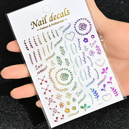 3D Gold Sun/Moon/Star Bronzing Nail Art Sticker 8*10cm Laser Star Moon Design Nail Decal Gold Silver Self-Adhesive Slider