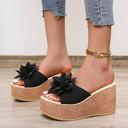 Aichashi 9cm Heels Summer Beach Platform Women Wedge Slippers Appliques Butterfly-knot Female Sandals Clog Shoes Slides Women