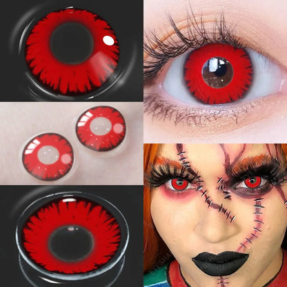 Aichashi 1Pair Halloween Colorful Contact Lenses for Eyes Multicolored Lenses Anime Cosplay Eye Lenses White Black Red Lenses